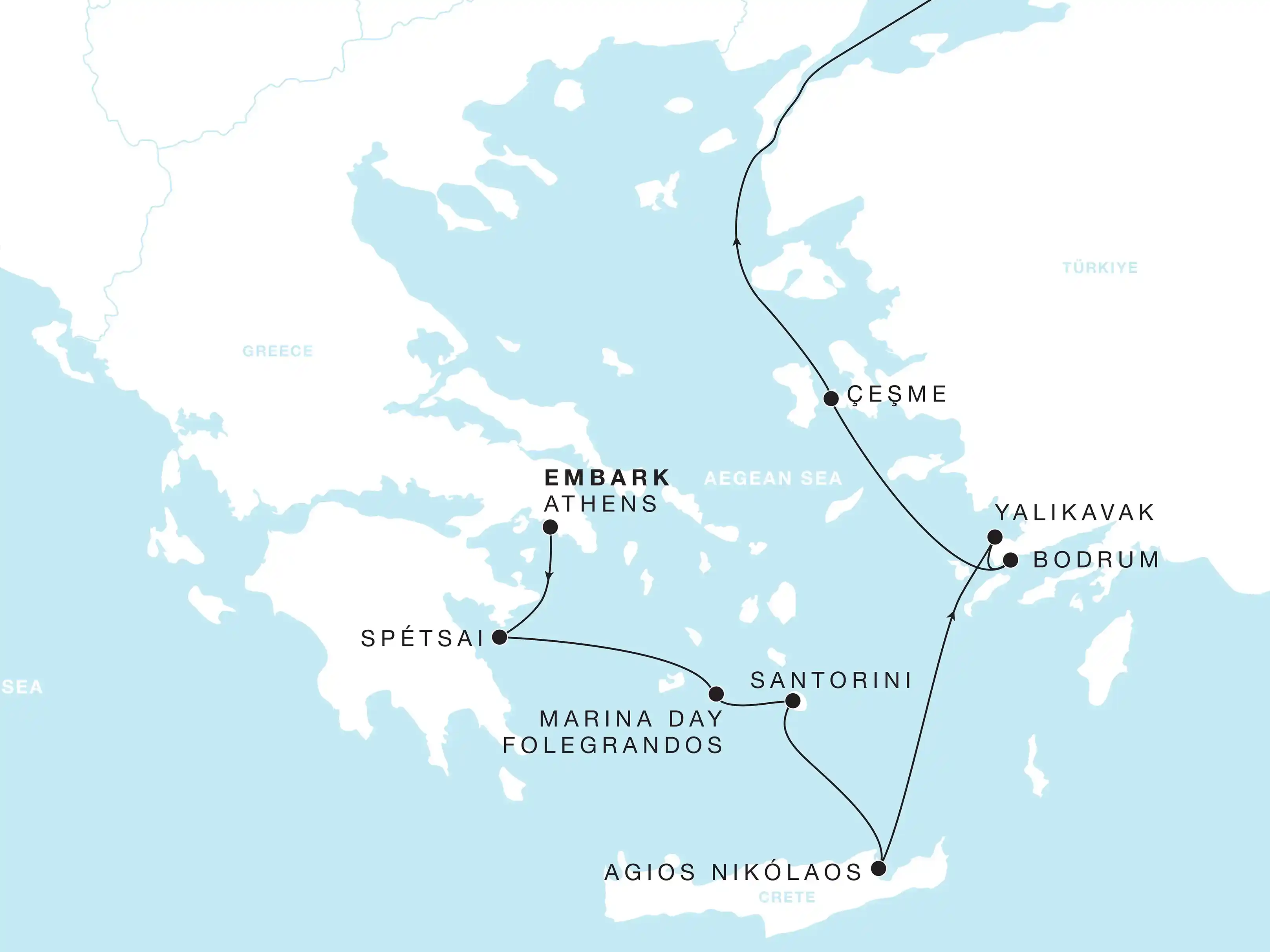 Map of Greek Isles featuring Santorini and Yalikavak
