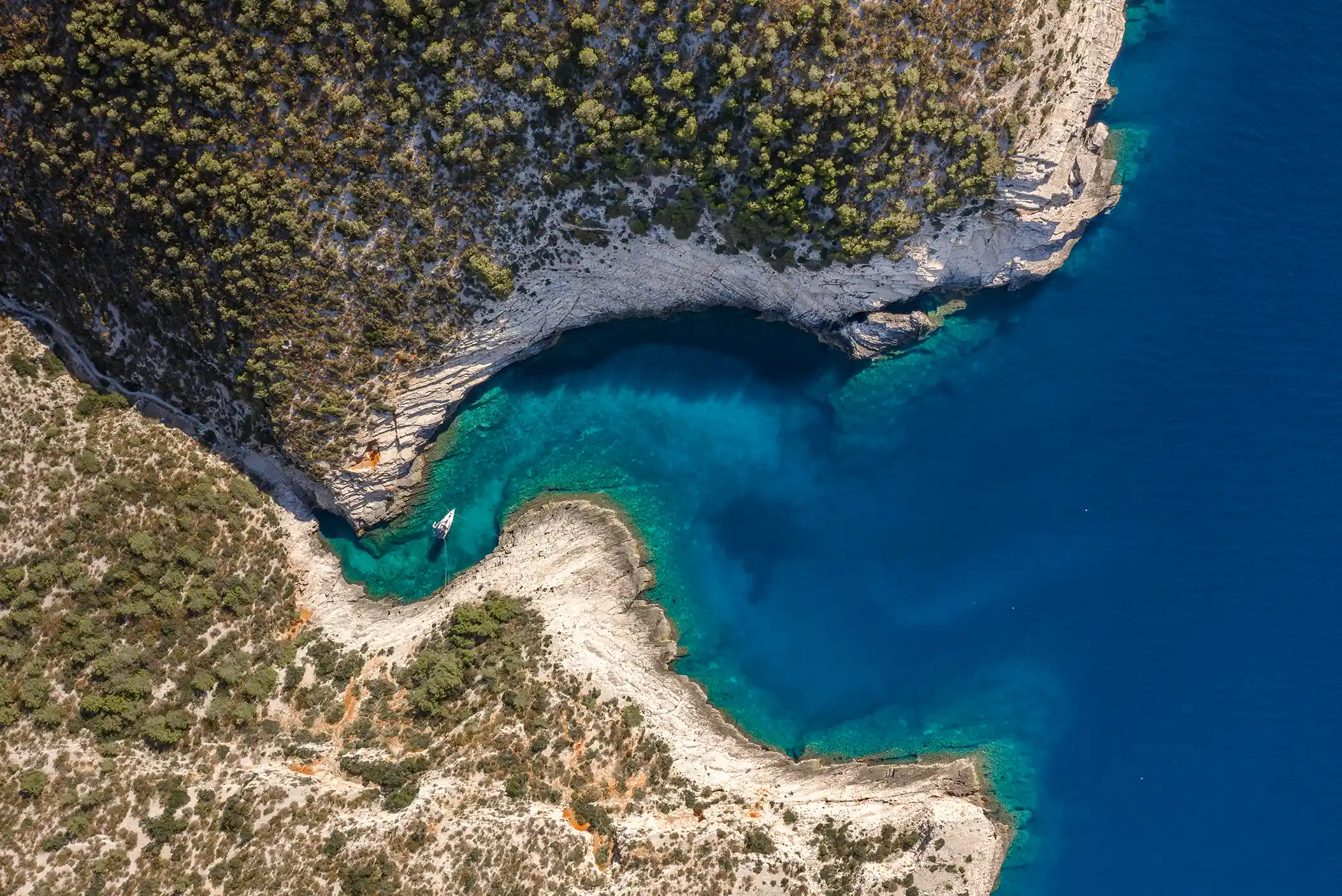 Areal view of Vis Croatia cove.