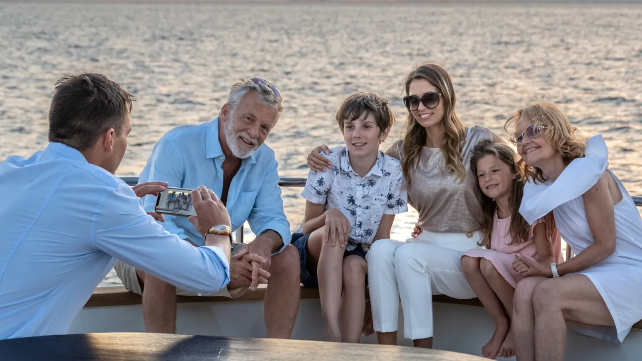 Family taking a group photograph