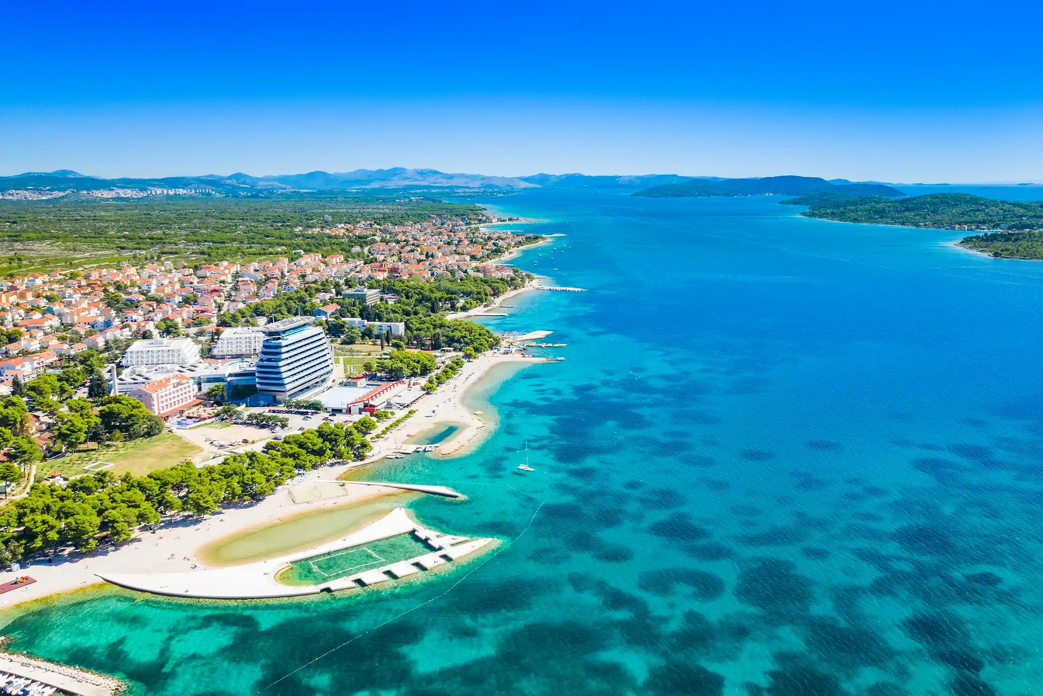 Aerial beach view of Vodice, Croatia