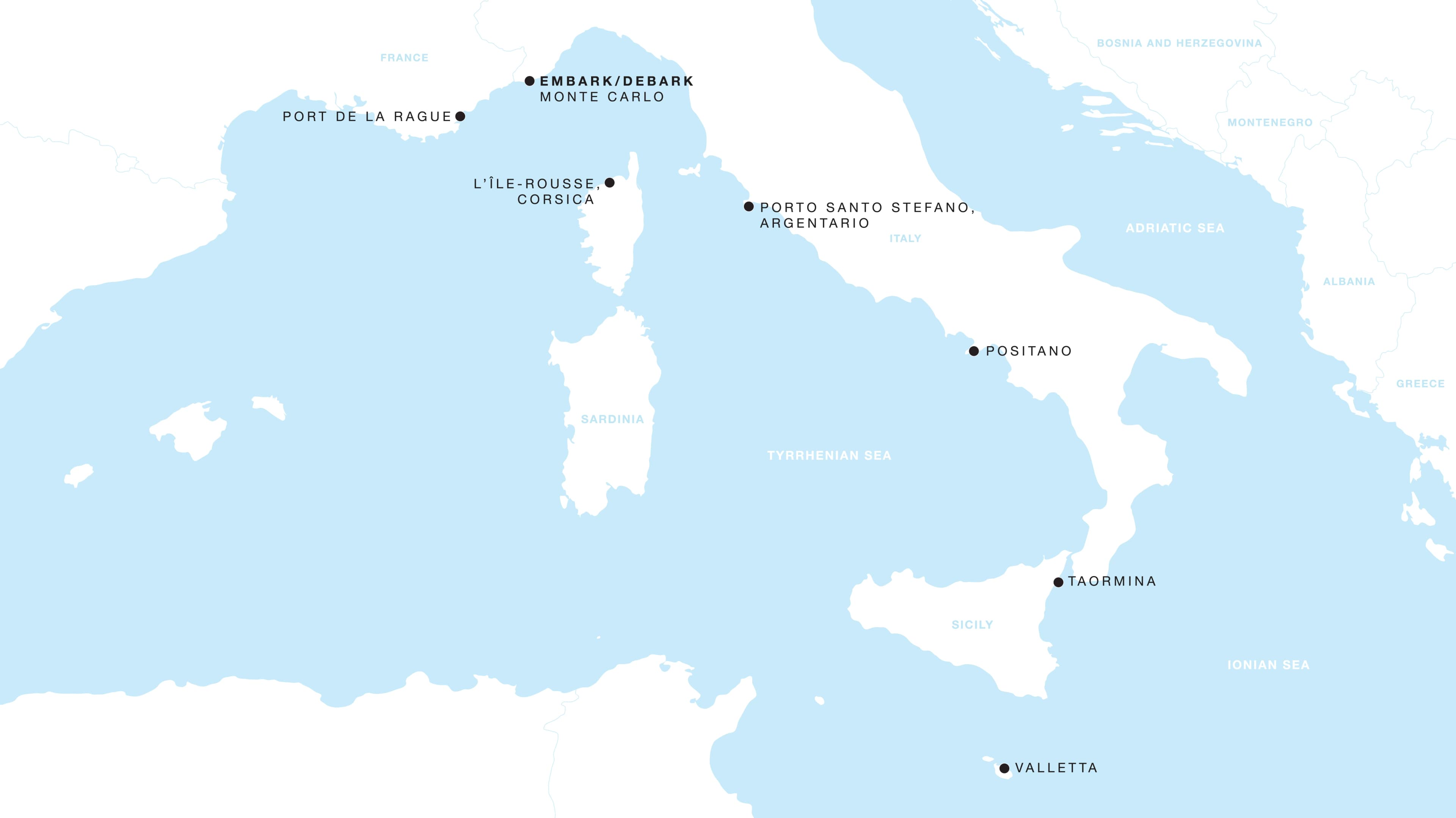 Map view of voyage feat Argentario and LIlleRousse